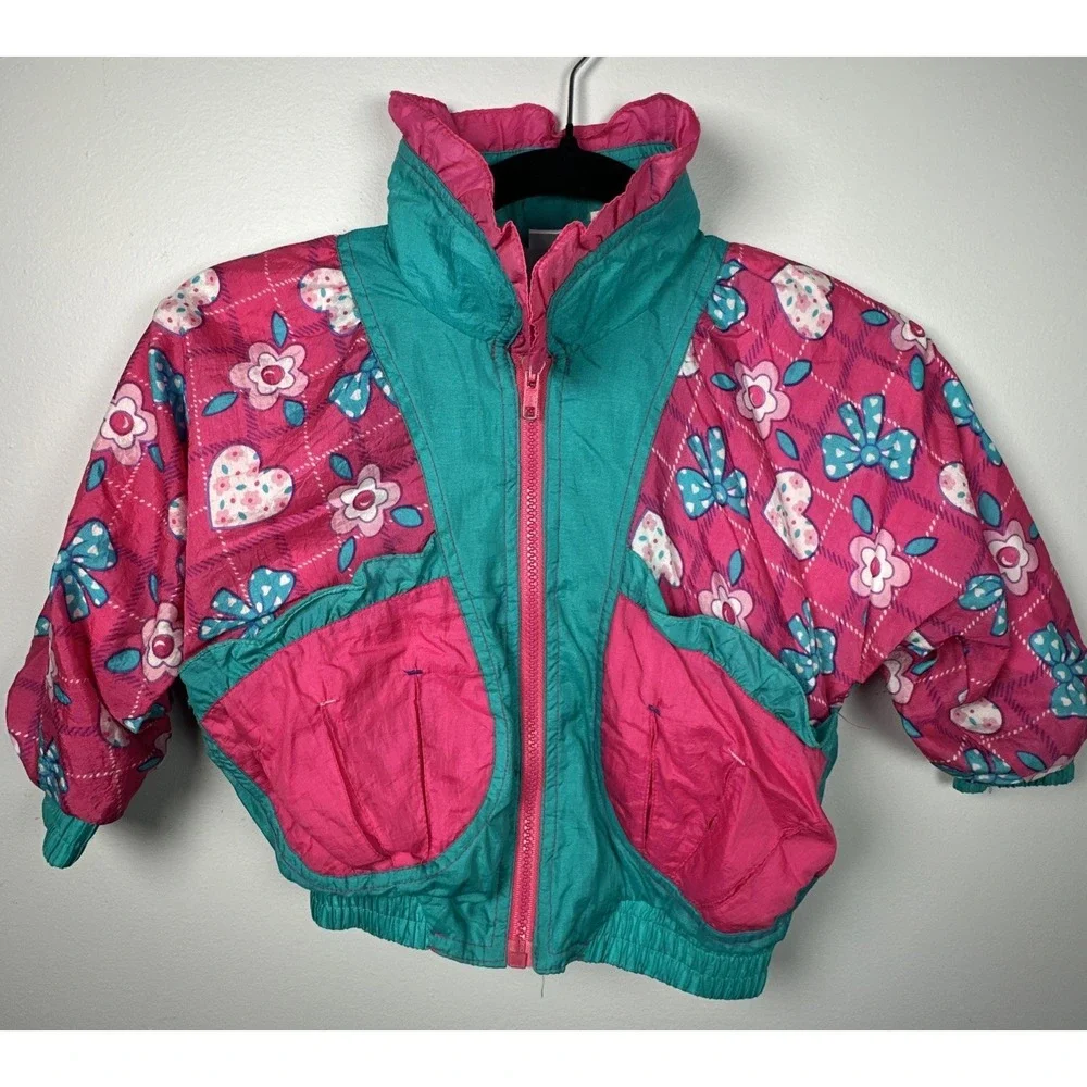 Vintage London Fog Medium Baby Jacket Medium Pink Green Retro Zip Colorful